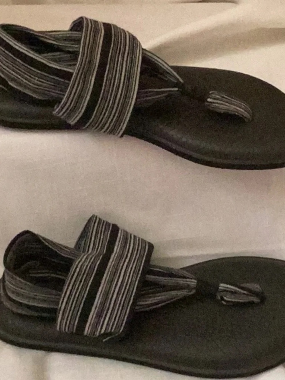 Striped Black and Gray Women’s Toe-Loop Sandals